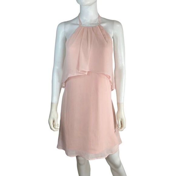 HYFVE Women’s Small Blush Pink Tiered Mini Dress Open Tie Back Coquette - Picture 10 of 10